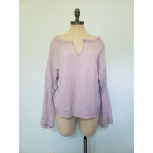 We the Free People Top Womens XS Waffle Knit Top Pink Oversized Puff‎ Sleeve